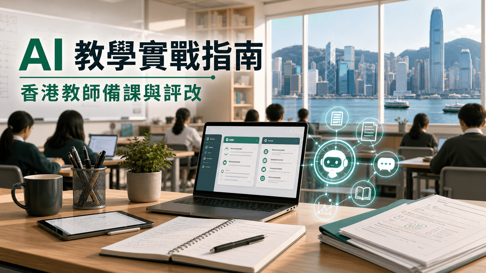 香港教師使用 AI 備課、生成教材和評改的教學指南封面圖