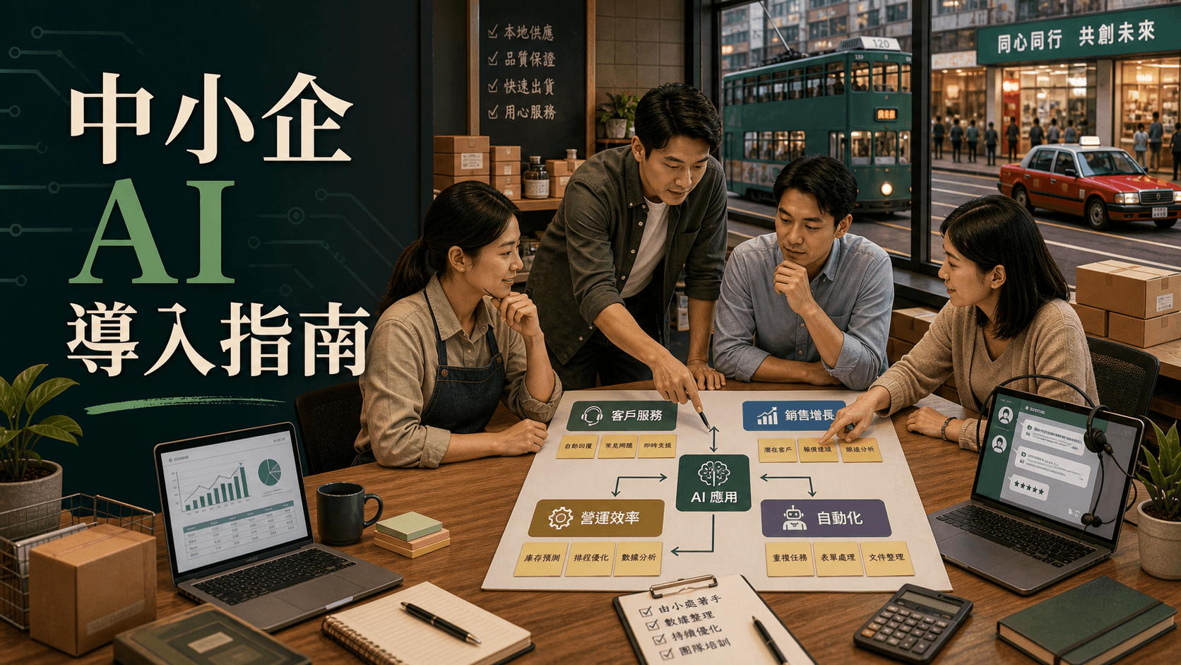 香港中小企團隊在辦公室規劃 AI 導入場景的封面圖