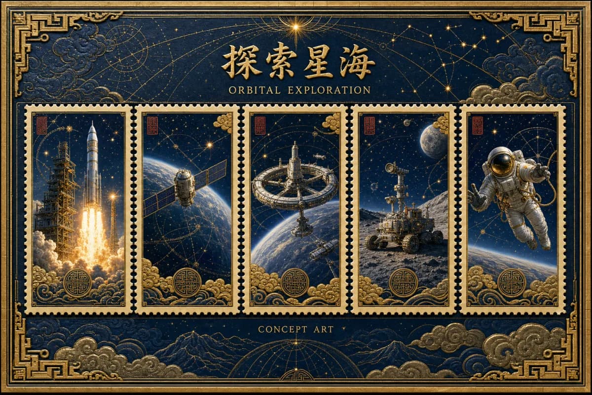 GPT Image 2 中國航天紀念郵票小全張範例