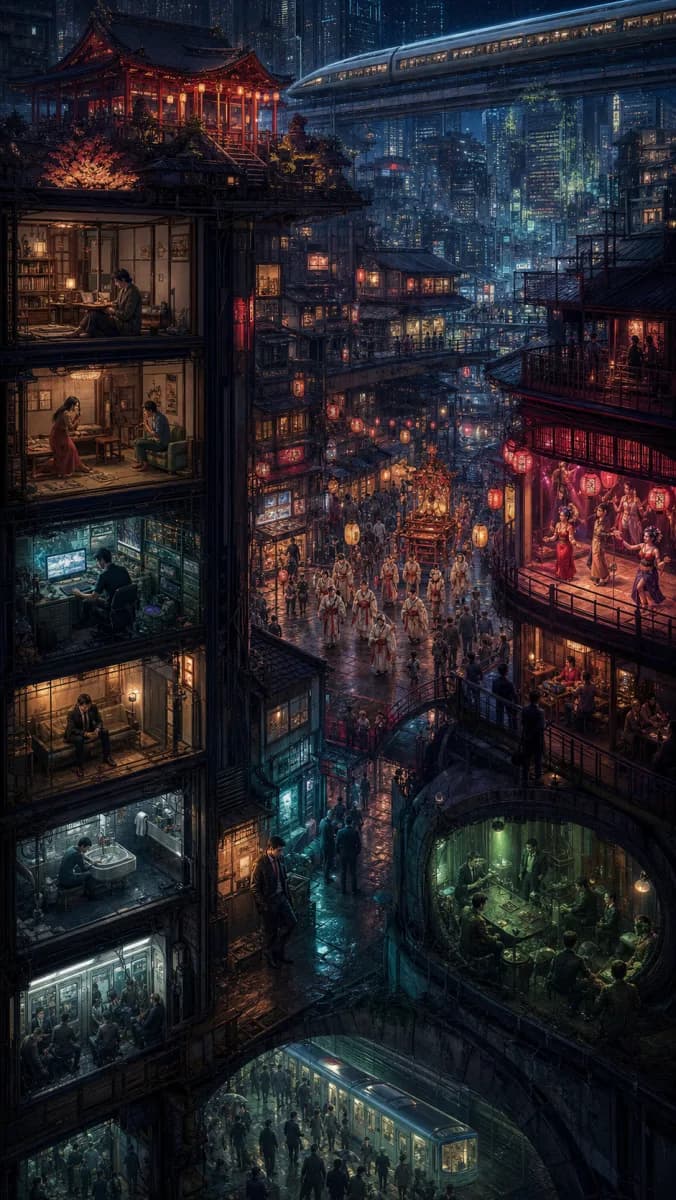 GPT Image 2 超現實日本未來都市插畫範例