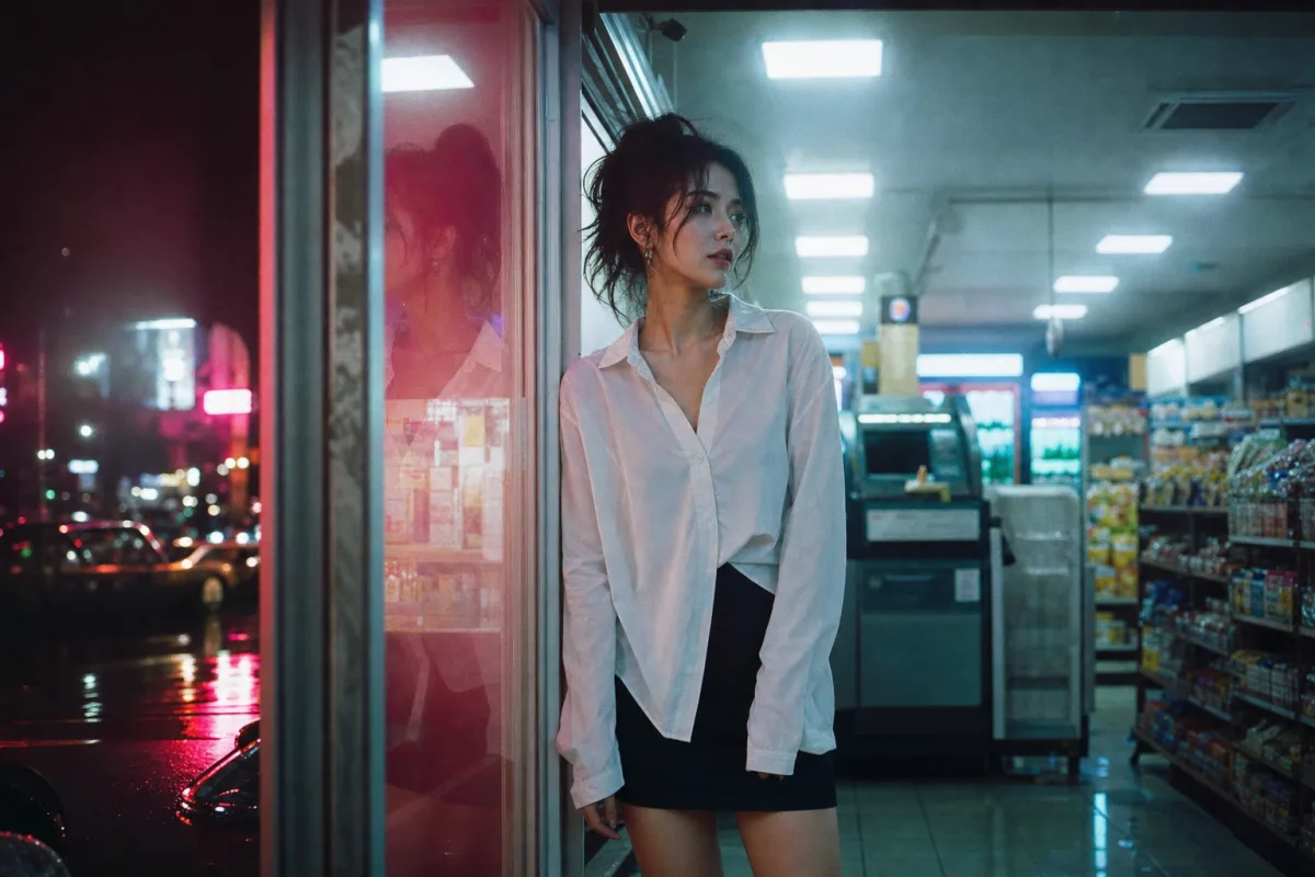 GPT Image 2 convenience store neon portrait sample