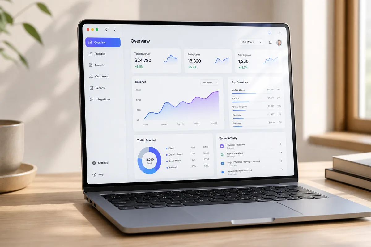 GPT Image 2 SaaS 儀表板手提電腦模型圖示例