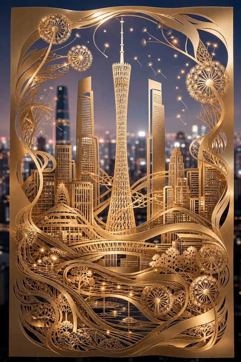 GPT Image 2 Guangzhou paper-cut city poster sample