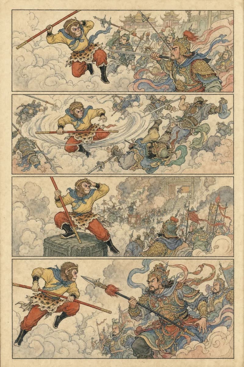 GPT Image 2《西遊記》中式連環畫示例