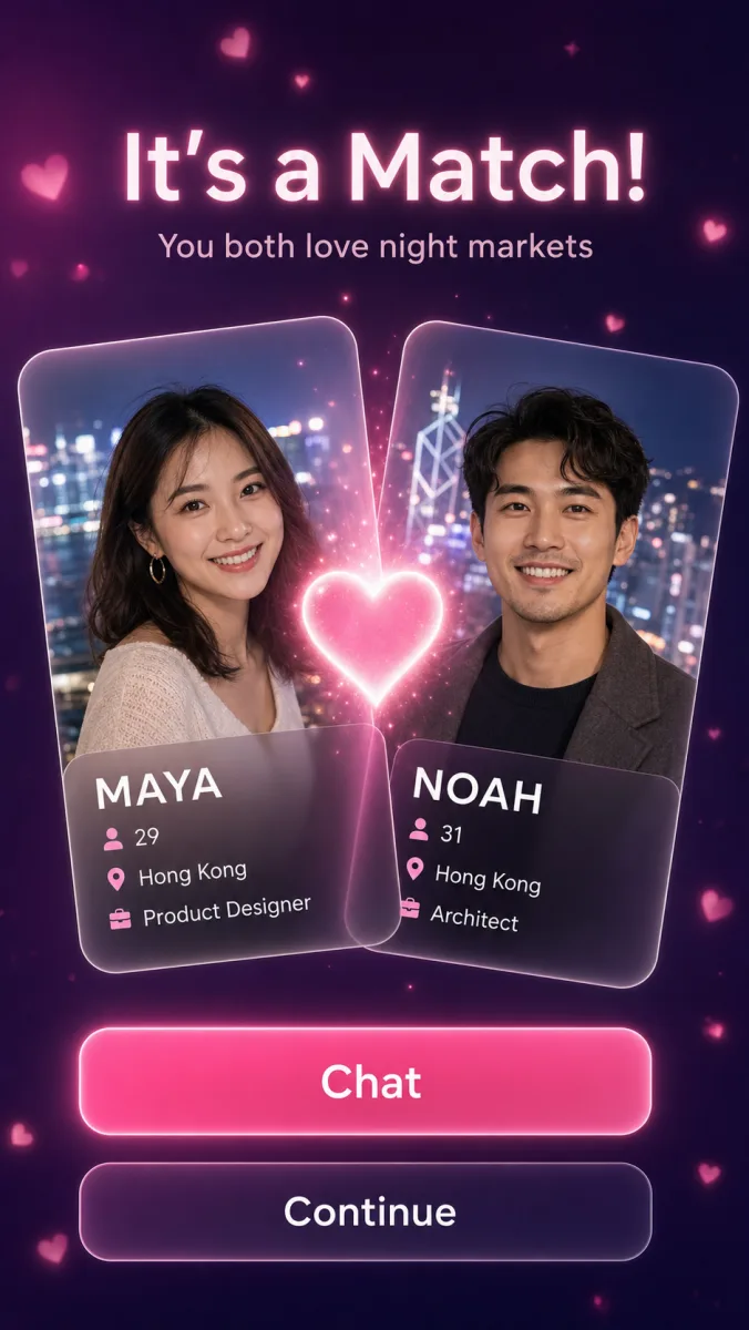 GPT Image 2 social app match success screen sample