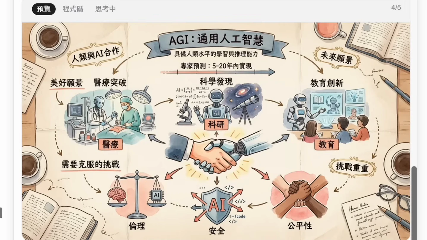 Genspark AI Slides 顯示修改後的 AGI 簡報頁完整預覽