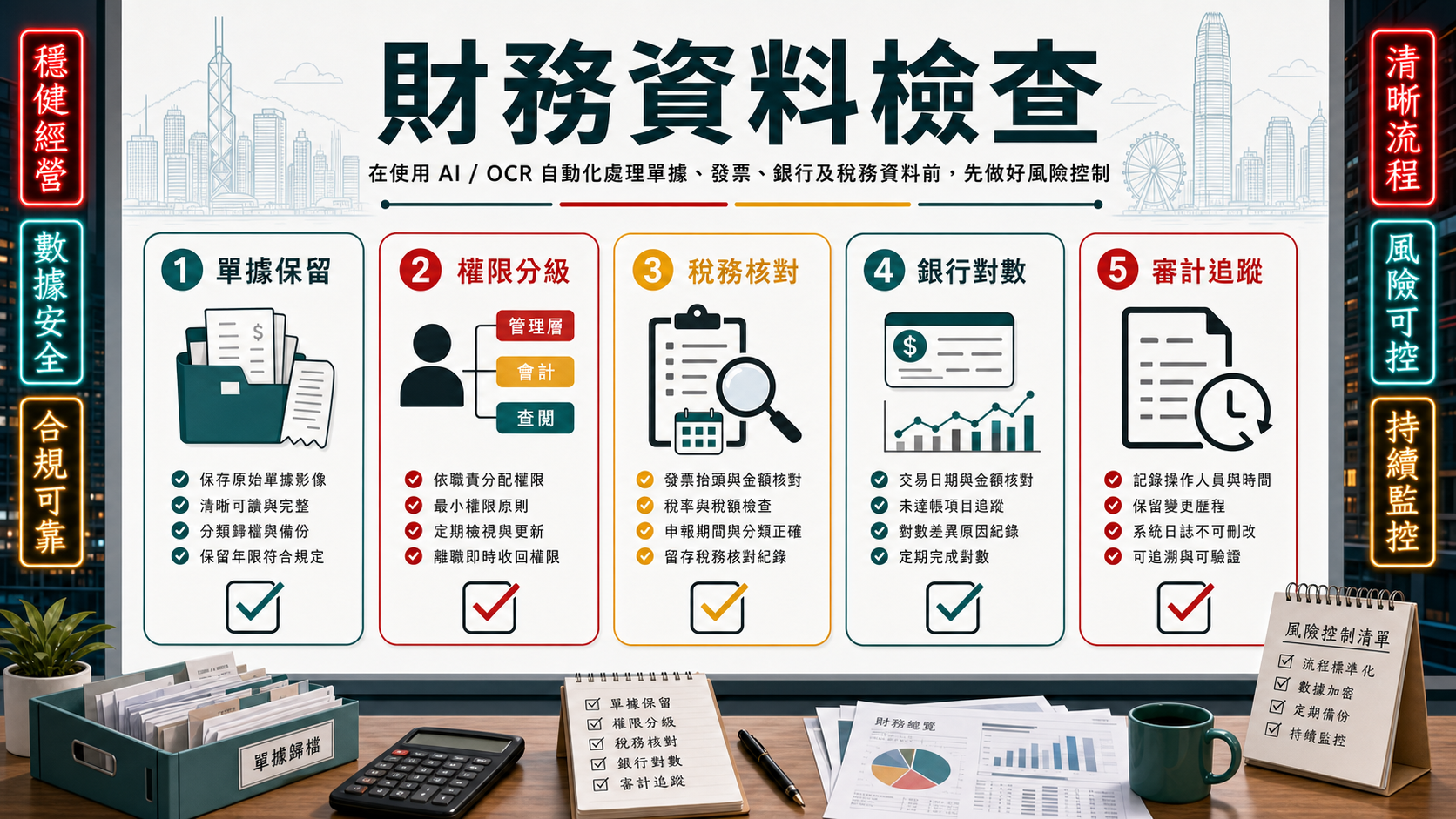 財務資料檢查:單據保留、權限分級、稅務核對、銀行對數、審計追蹤