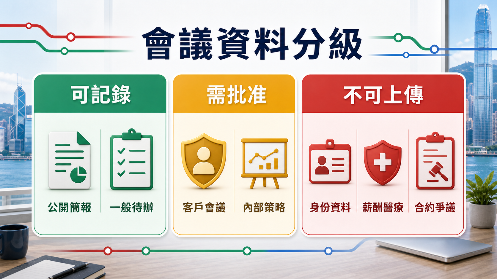 會議資料分級:可記錄、需批准、不可上傳