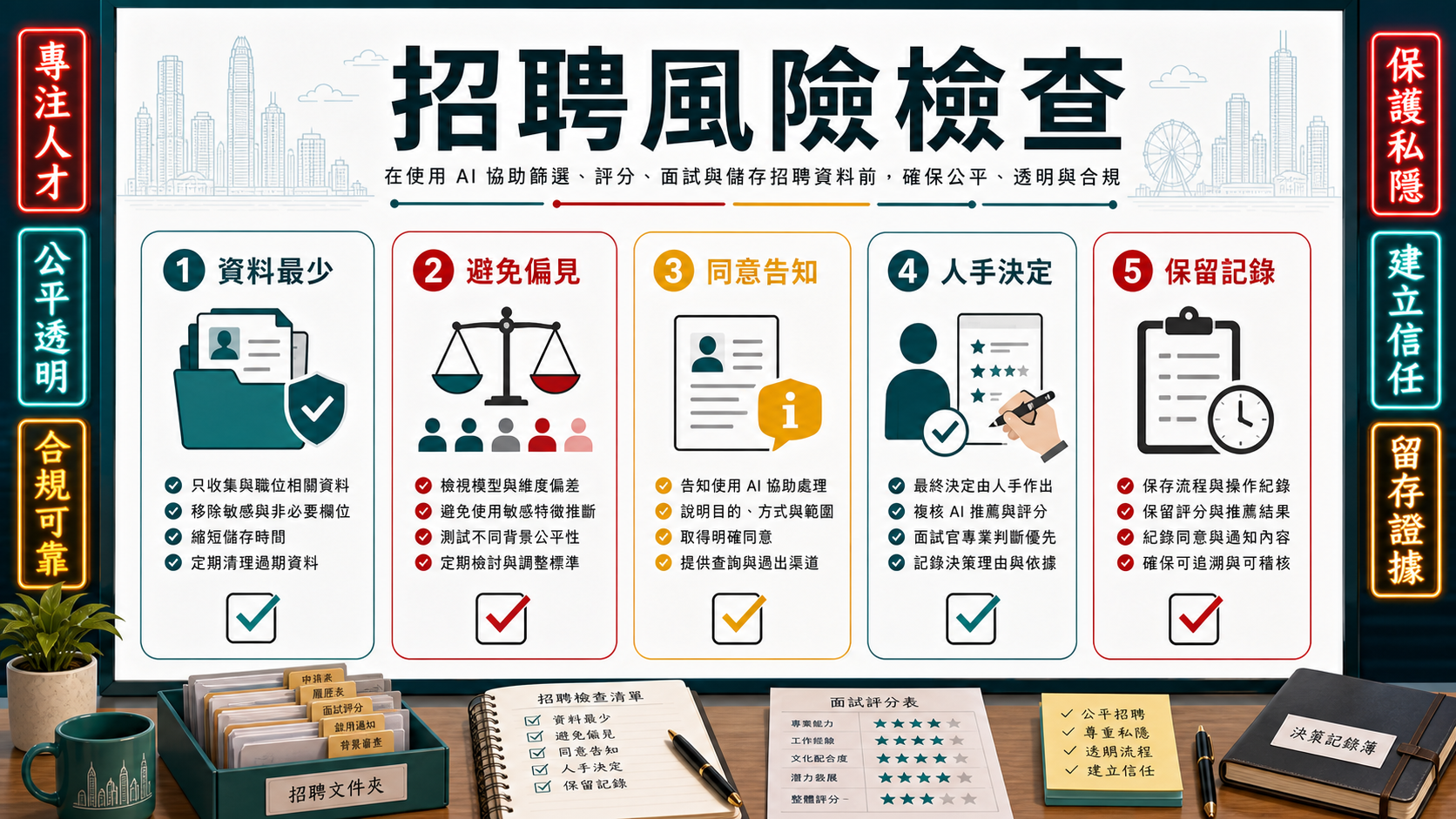 招聘風險檢查:資料最少、避免偏見、同意告知、人手決定、保留記錄