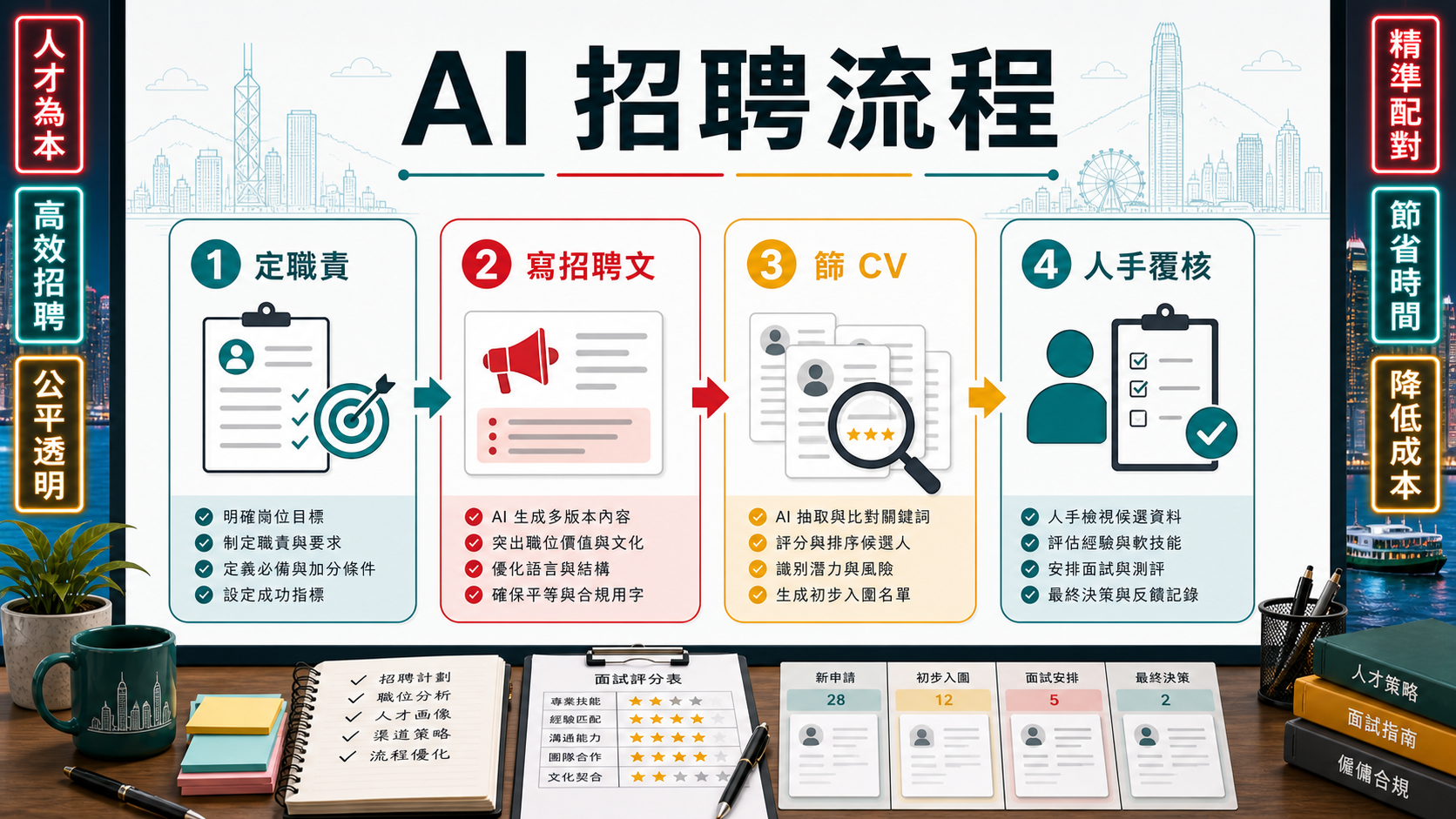 AI 招聘流程:定職責、寫招聘文、篩 CV、人手覆核