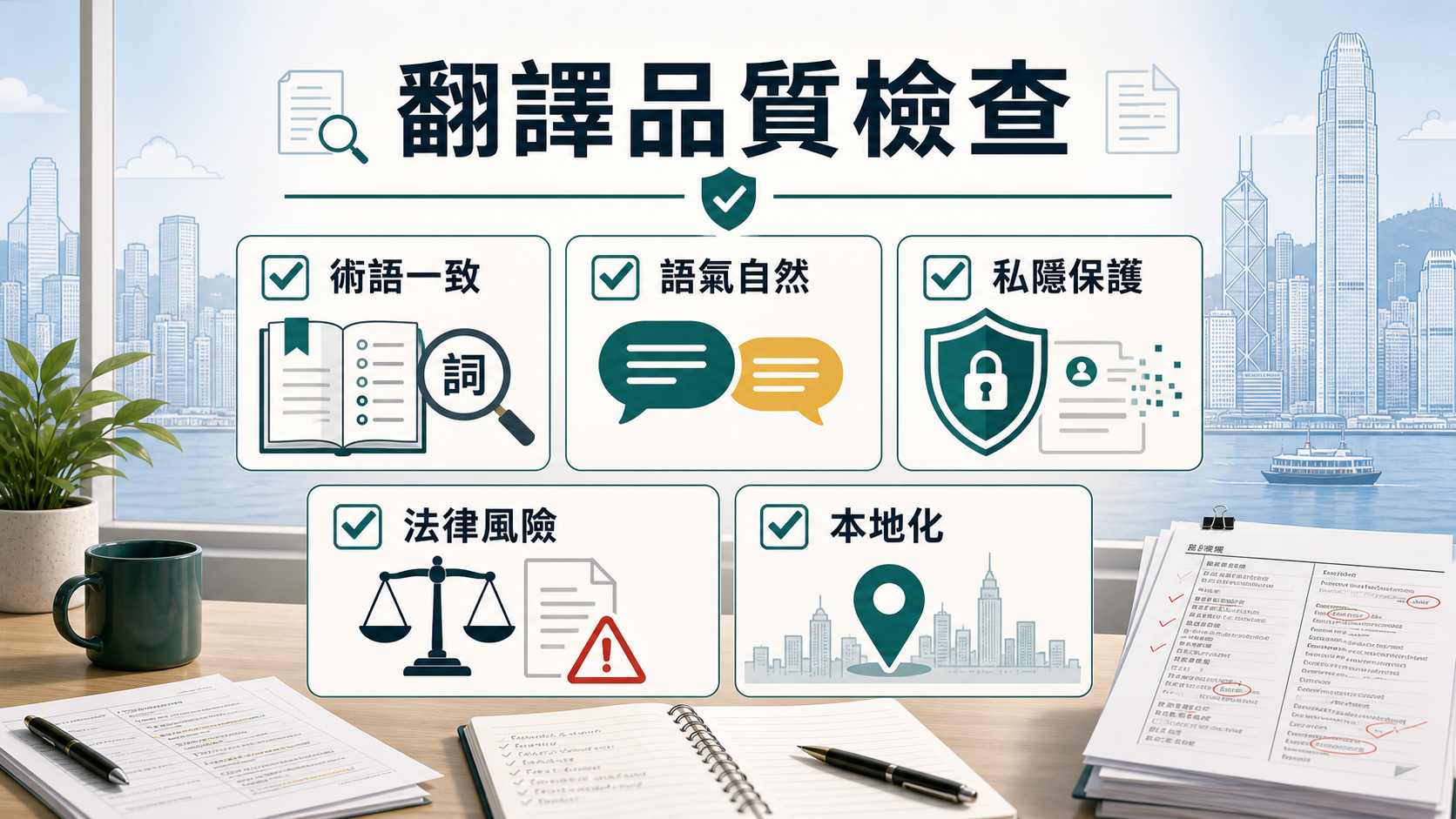 翻譯品質檢查:術語一致、語氣自然、私隱保護、法律風險、本地化