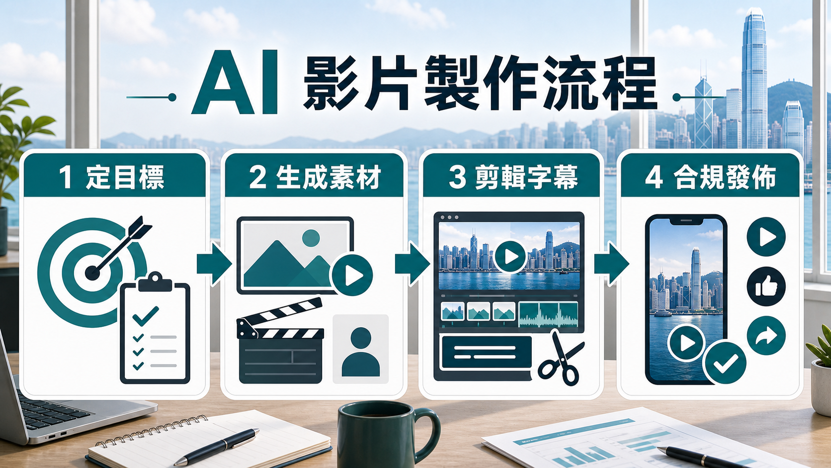 AI 影片製作流程:定目標、生成素材、剪輯字幕、合規發佈