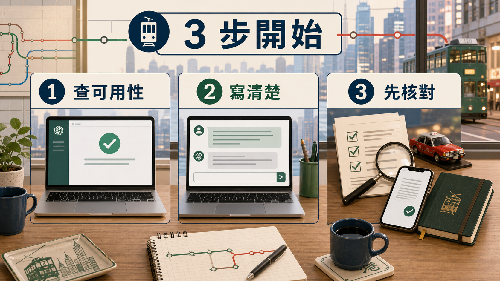 香港風格的 ChatGPT 三步入門流程:查可用性、寫清楚、先核對