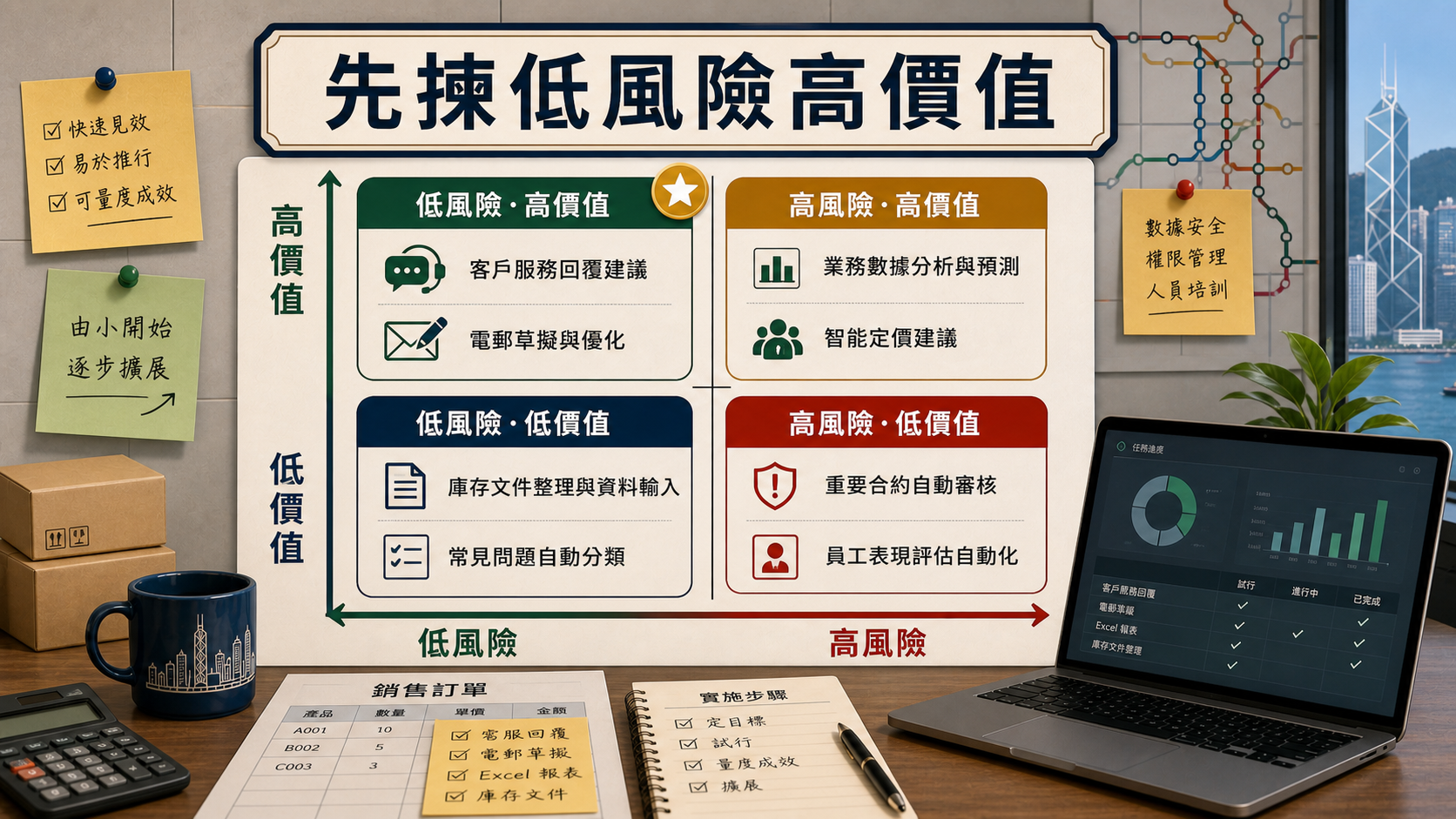 香港中小企 AI use case 優先次序矩陣,建議先選低風險高價值場景